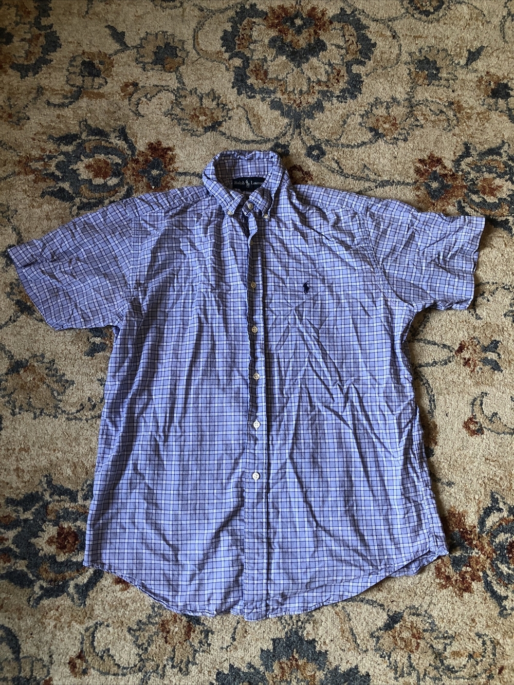 Ralph Lauren Shirt Mens Medium M Blake Blue Check Pony Casual Button Up